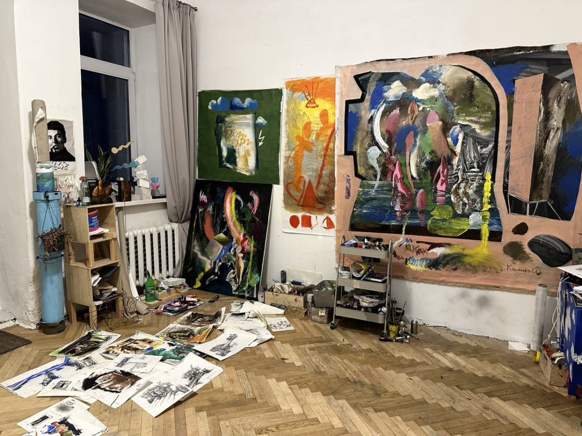 Frontline drawings on studio floor