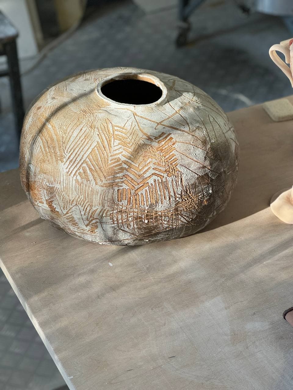 Light ceramic form documented during the studio process